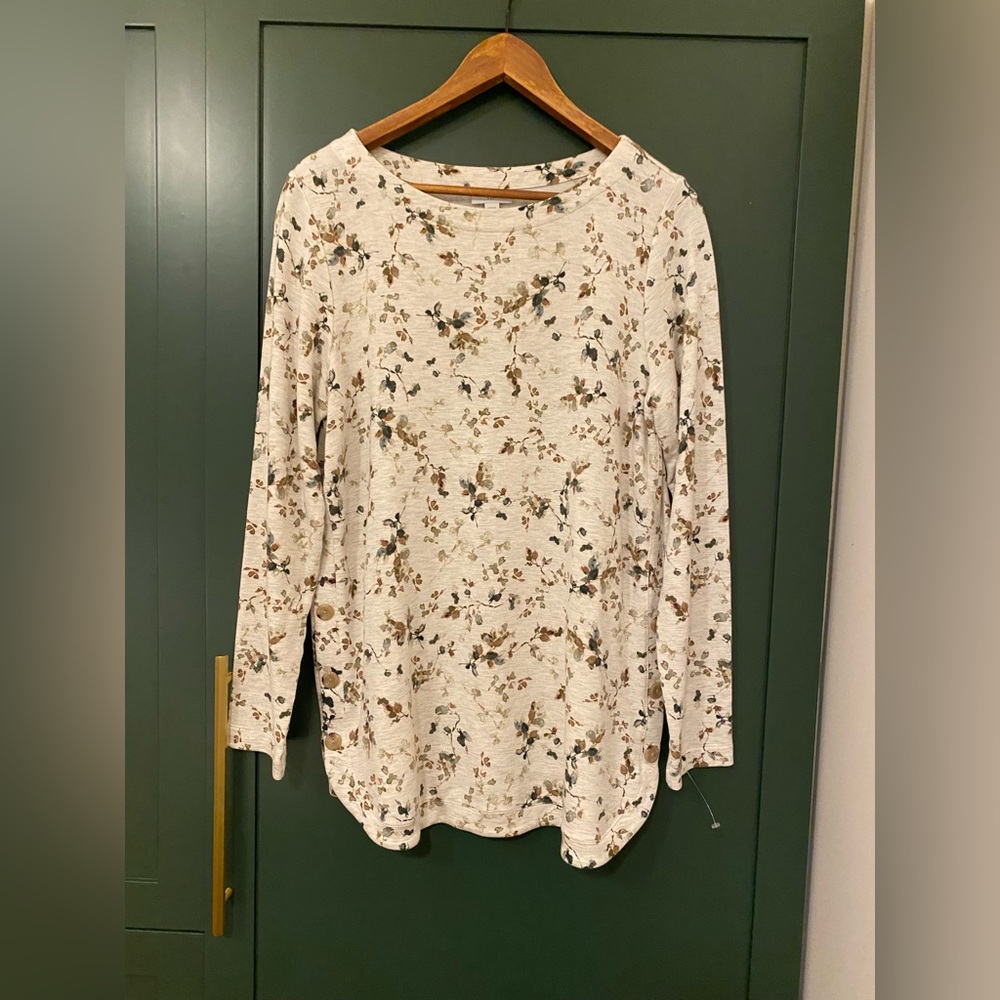J. Jill Top Womens Medium Floral Print Cream Top